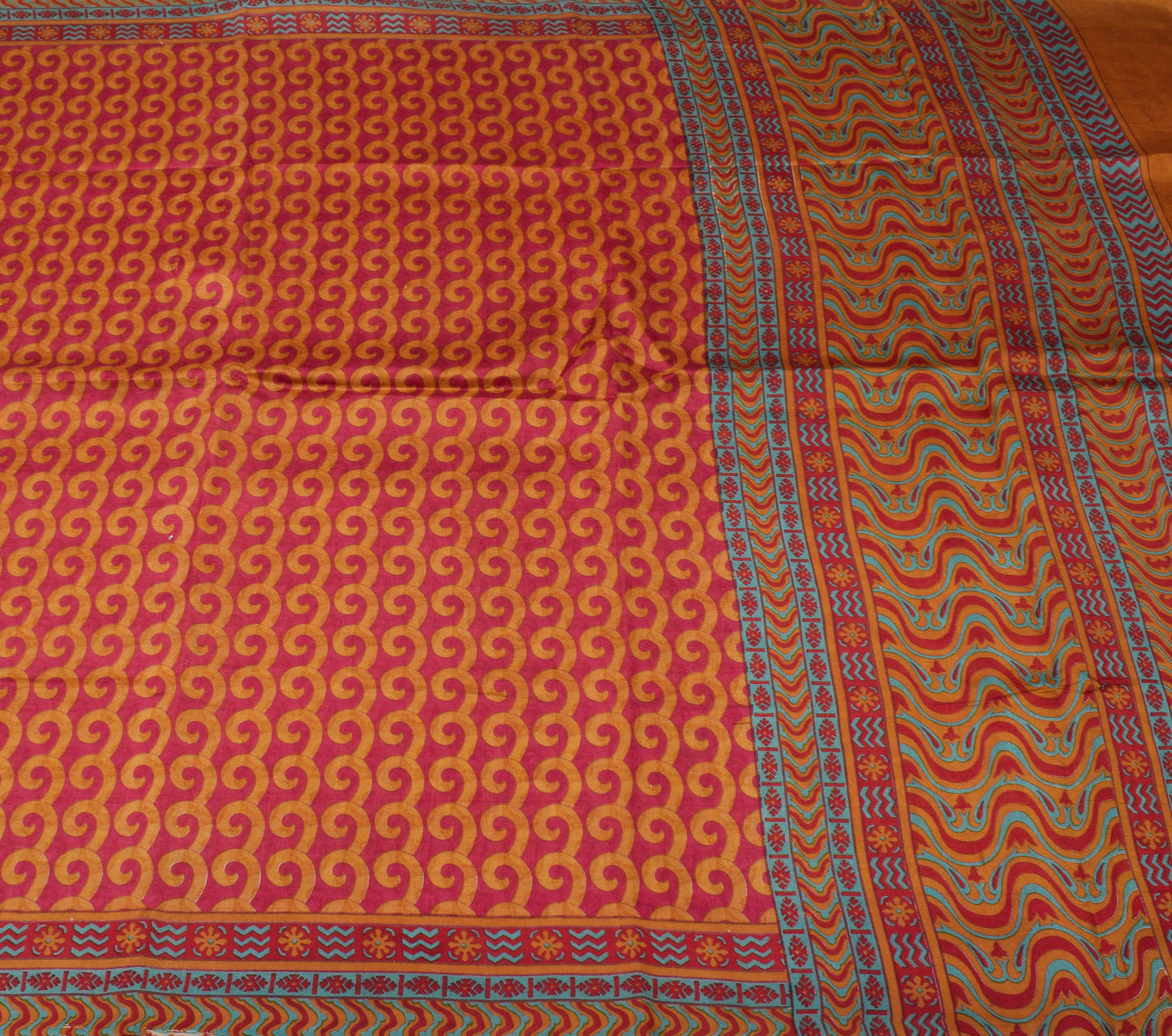 Sushila Vintage Dark Pink Saree 100% Pure Silk Printed Craft 5 Yard Fabric