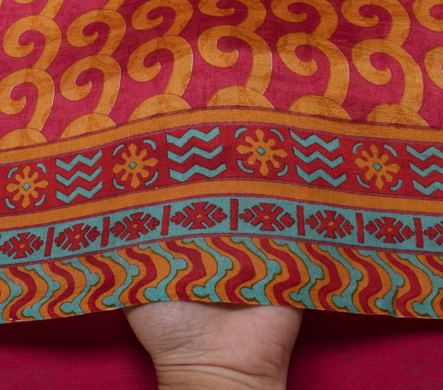 Sushila Vintage Dark Pink Saree 100% Pure Silk Printed Craft 5 Yard Fabric