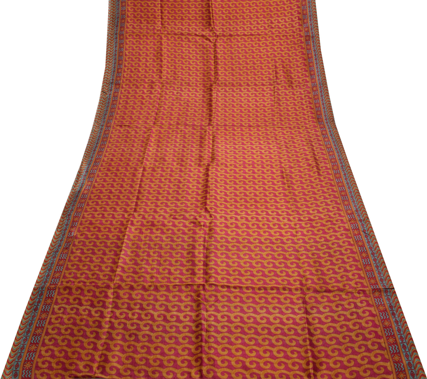 Sushila Vintage Dark Pink Saree 100% Pure Silk Printed Craft 5 Yard Fabric