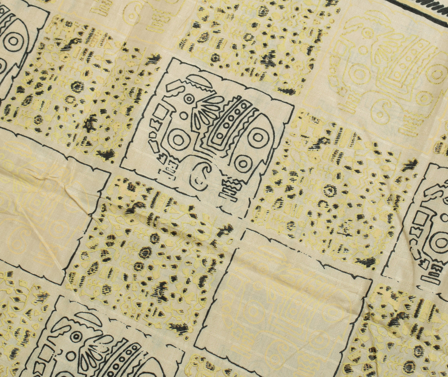 Sushila Vintage Cream Saree 100% Pure Silk Printed 5 Yard Soft Craft Fabric