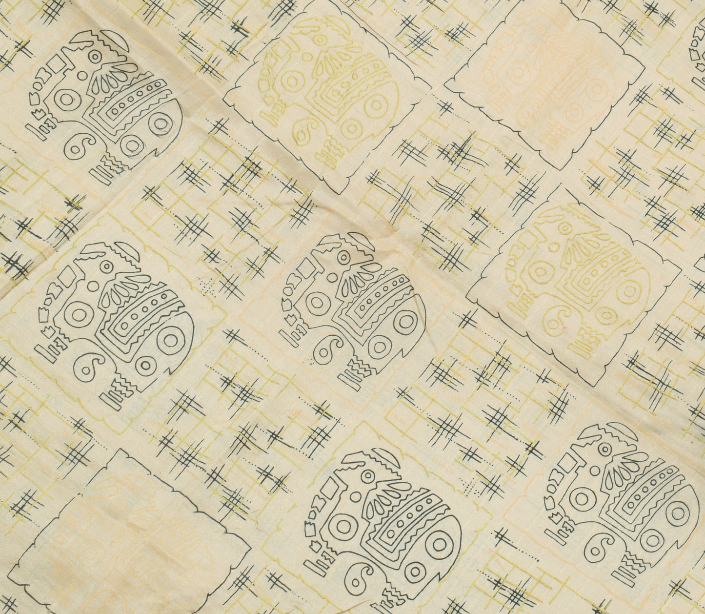 Sushila Vintage Cream Saree 100% Pure Silk Printed 5 Yard Soft Craft Fabric