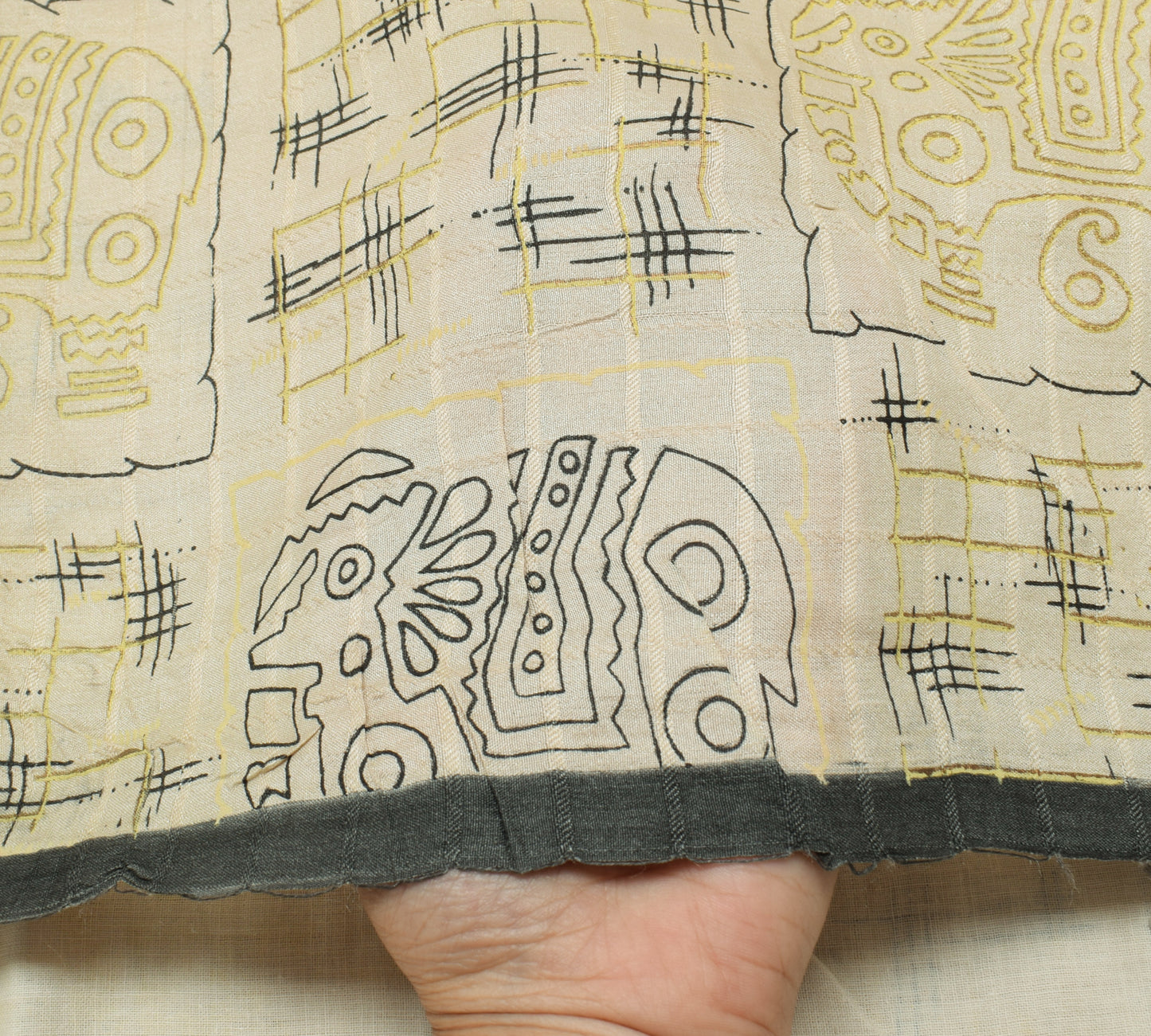 Sushila Vintage Cream Saree 100% Pure Silk Printed 5 Yard Soft Craft Fabric