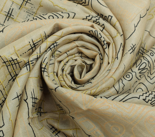 Sushila Vintage Cream Saree 100% Pure Silk Printed 5 Yard Soft Craft Fabric