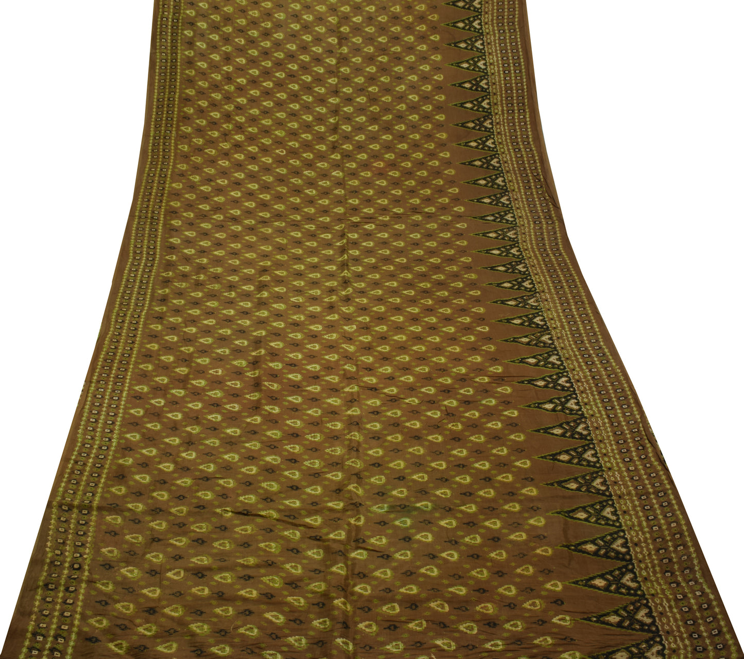 Sushila Vintage Brown Saree 100% Pure Cotton Printed 5 Yard Soft Craft Fabric