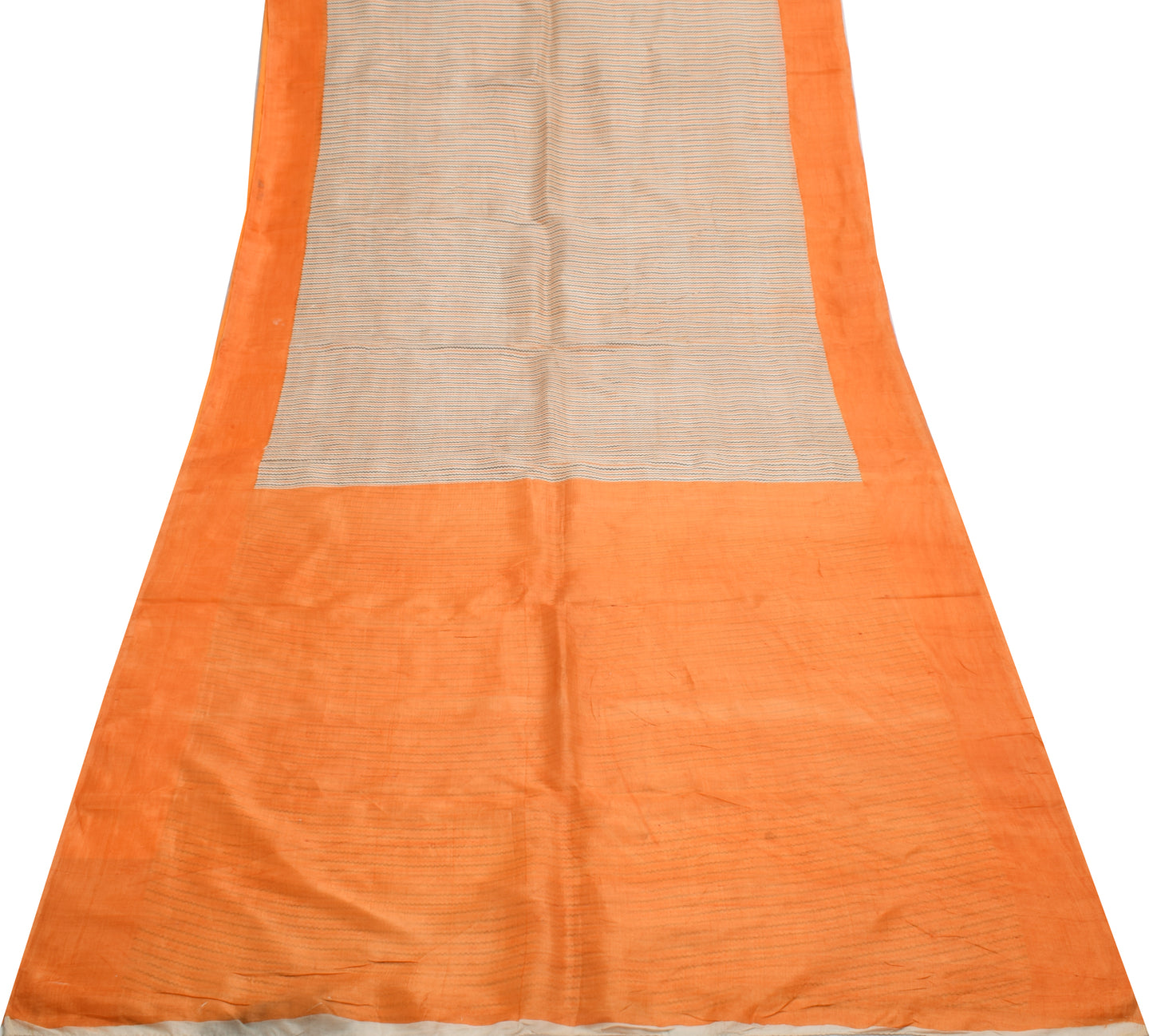 Sushila Vintage Cream Saree 100% Pure Silk Printed Zig-Zag Soft Craft Fabric