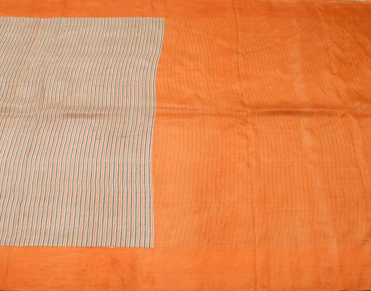 Sushila Vintage Cream Saree 100% Pure Silk Printed Zig-Zag Soft Craft Fabric