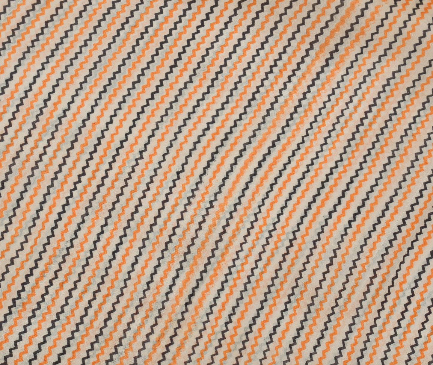 Sushila Vintage Cream Saree 100% Pure Silk Printed Zig-Zag Soft Craft Fabric