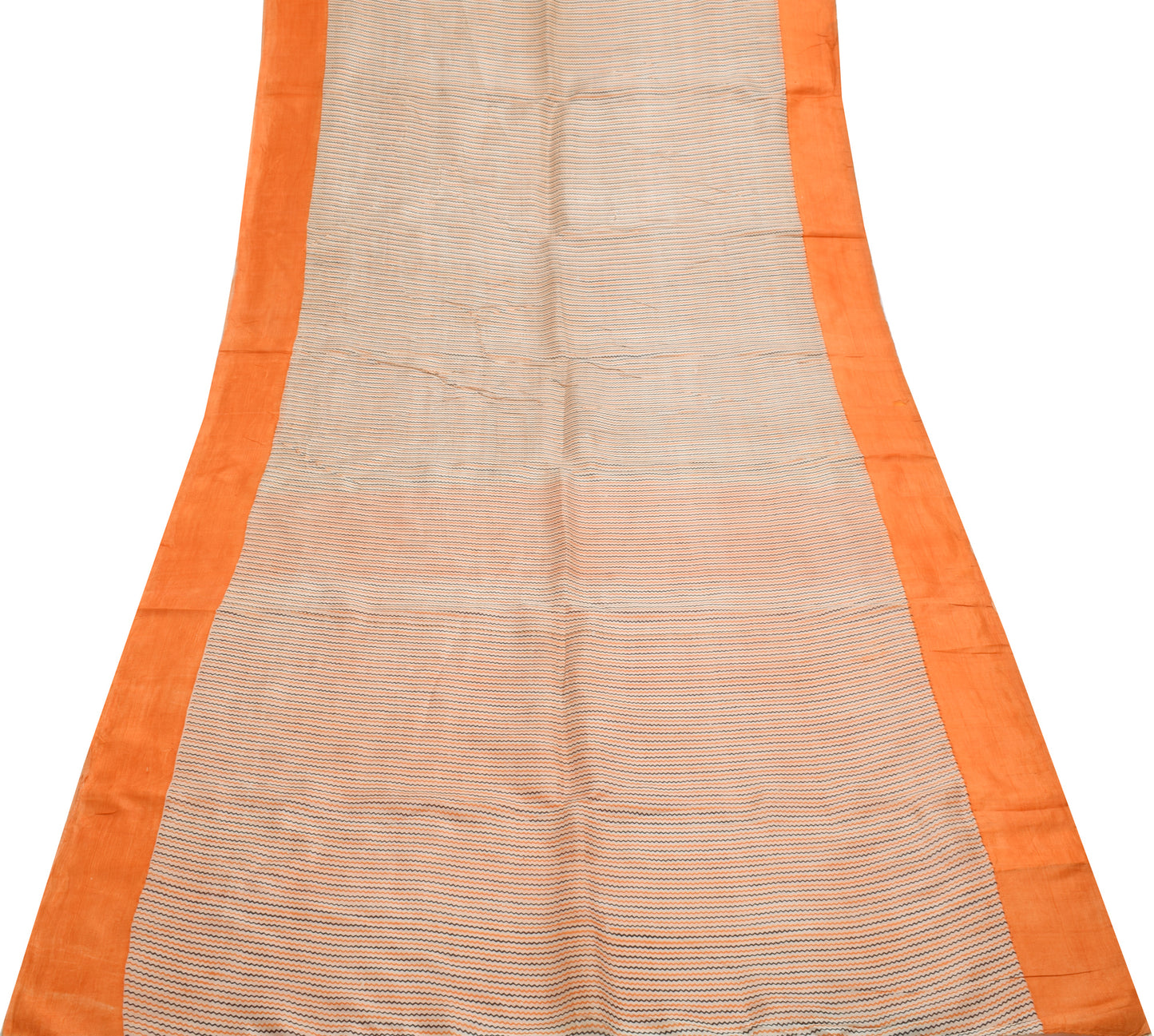 Sushila Vintage Cream Saree 100% Pure Silk Printed Zig-Zag Soft Craft Fabric