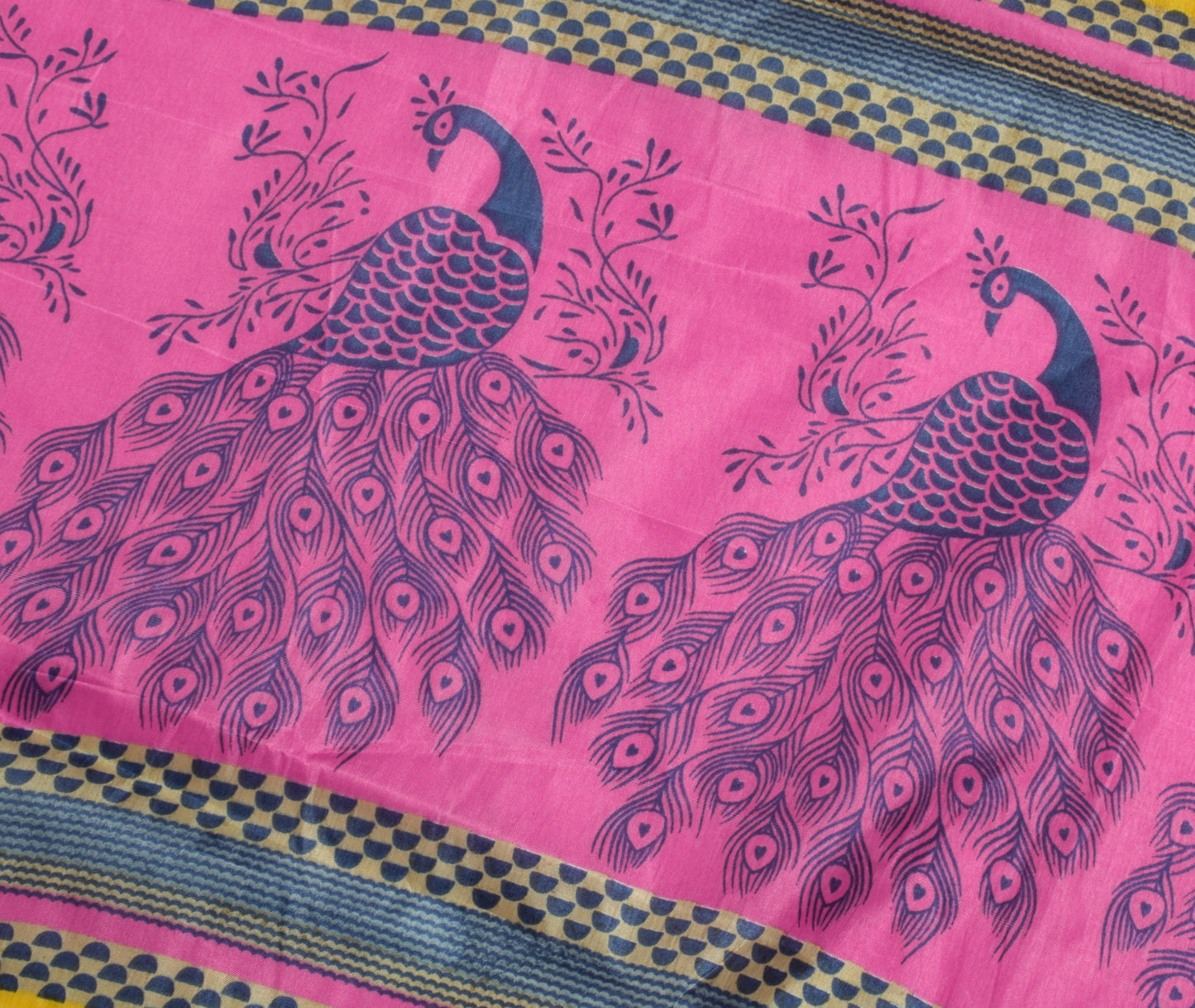 Sushila Vintage Indian Cream Saree Blend Silk Printed Craft Sari Fabric