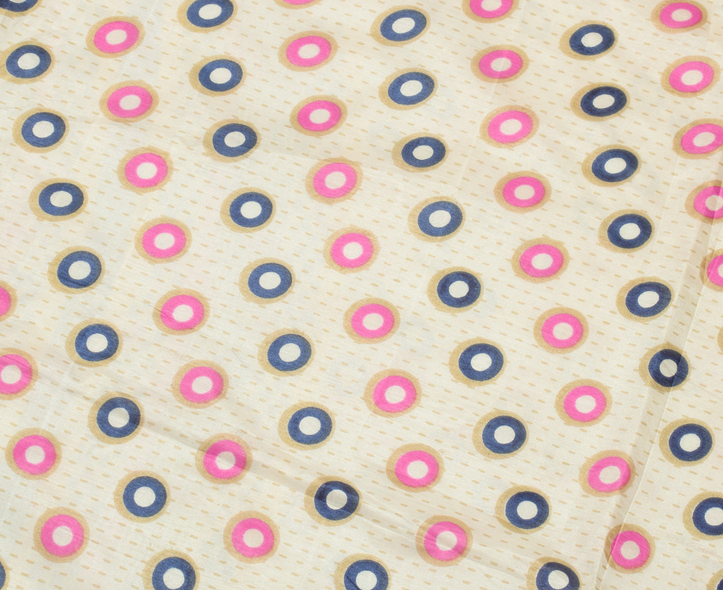 Sushila Vintage Indian Cream Saree Blend Silk Printed Craft Sari Fabric