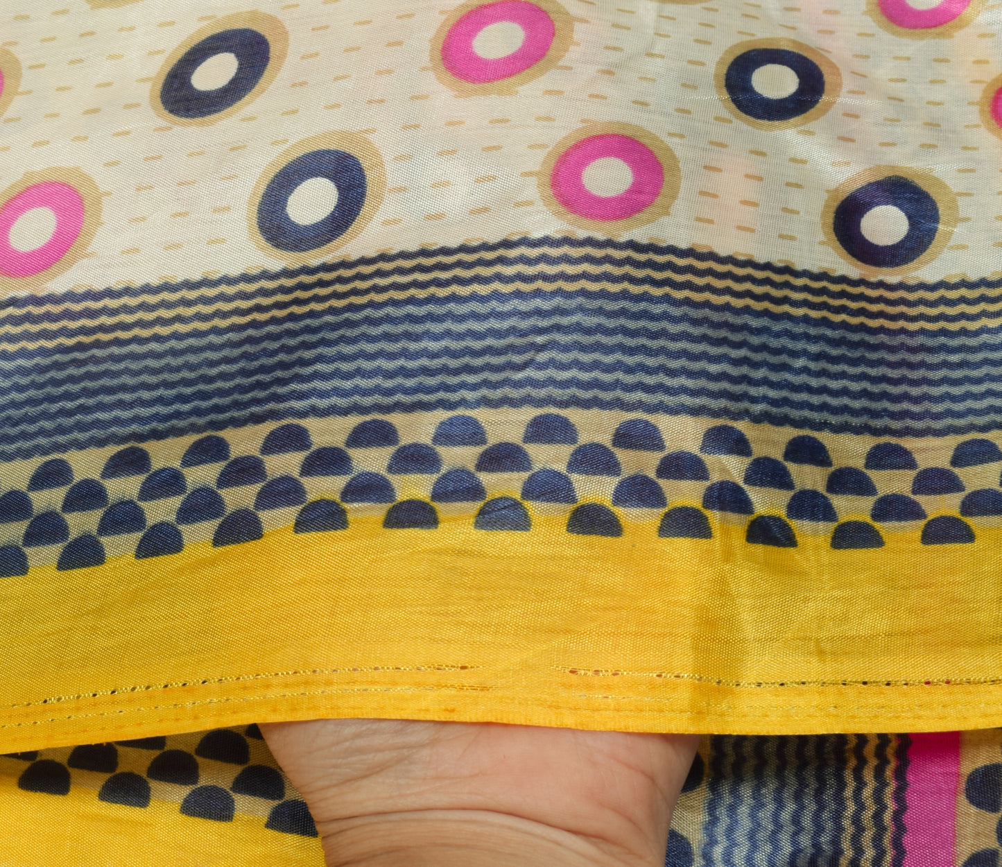 Sushila Vintage Indian Cream Saree Blend Silk Printed Craft Sari Fabric
