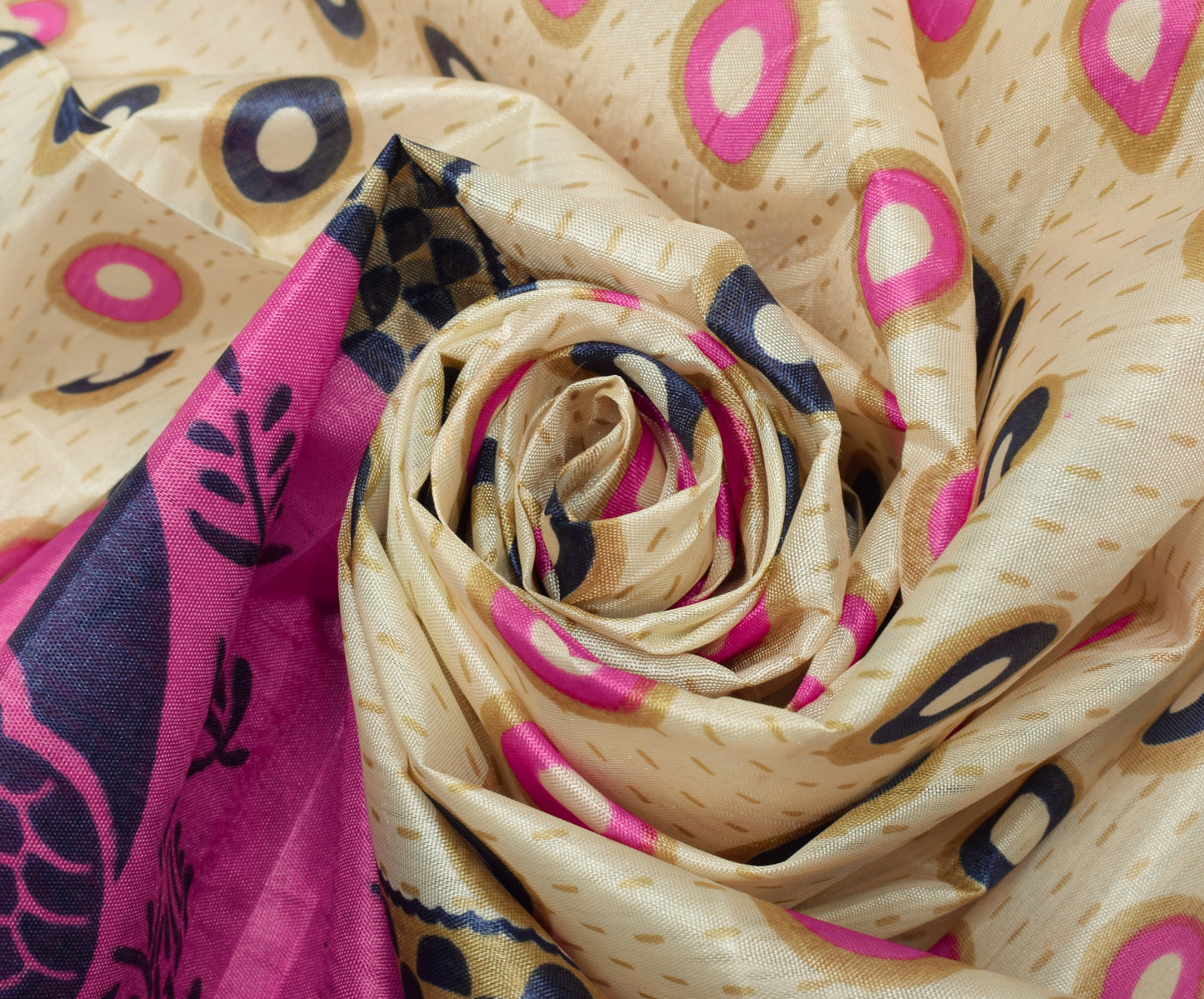 Sushila Vintage Indian Cream Saree Blend Silk Printed Craft Sari Fabric
