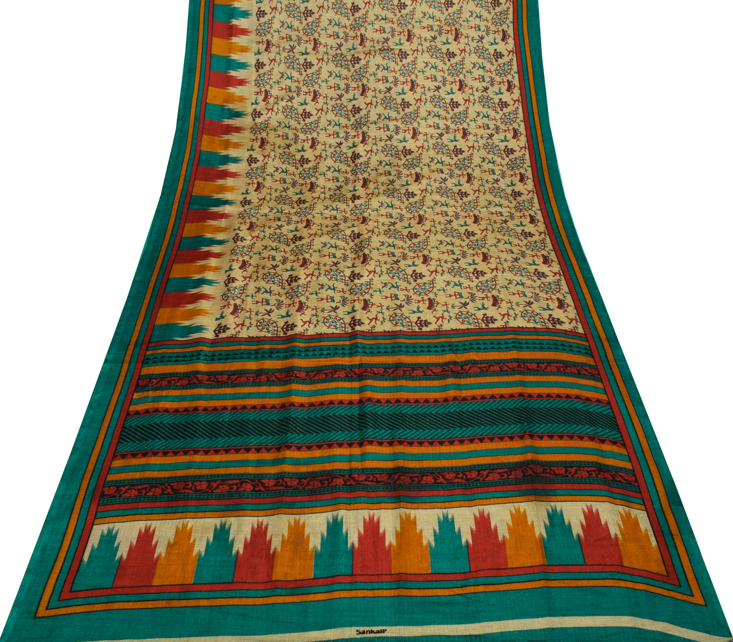 Sushila Vintage Light Brown Saree Blend Silk Printed Soft Craft 5 Yard Fabric