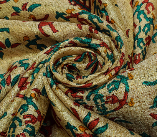 Sushila Vintage Light Brown Saree Blend Silk Printed Soft Craft 5 Yard Fabric