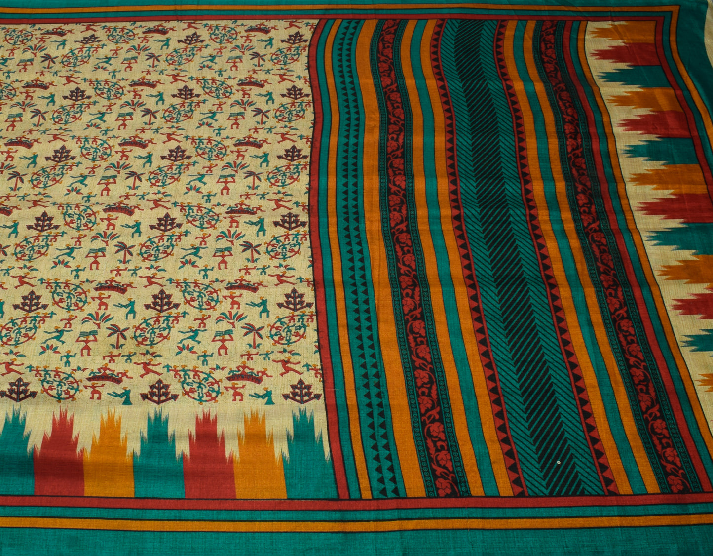 Sushila Vintage Light Brown Saree Blend Silk Printed Soft Craft 5 Yard Fabric