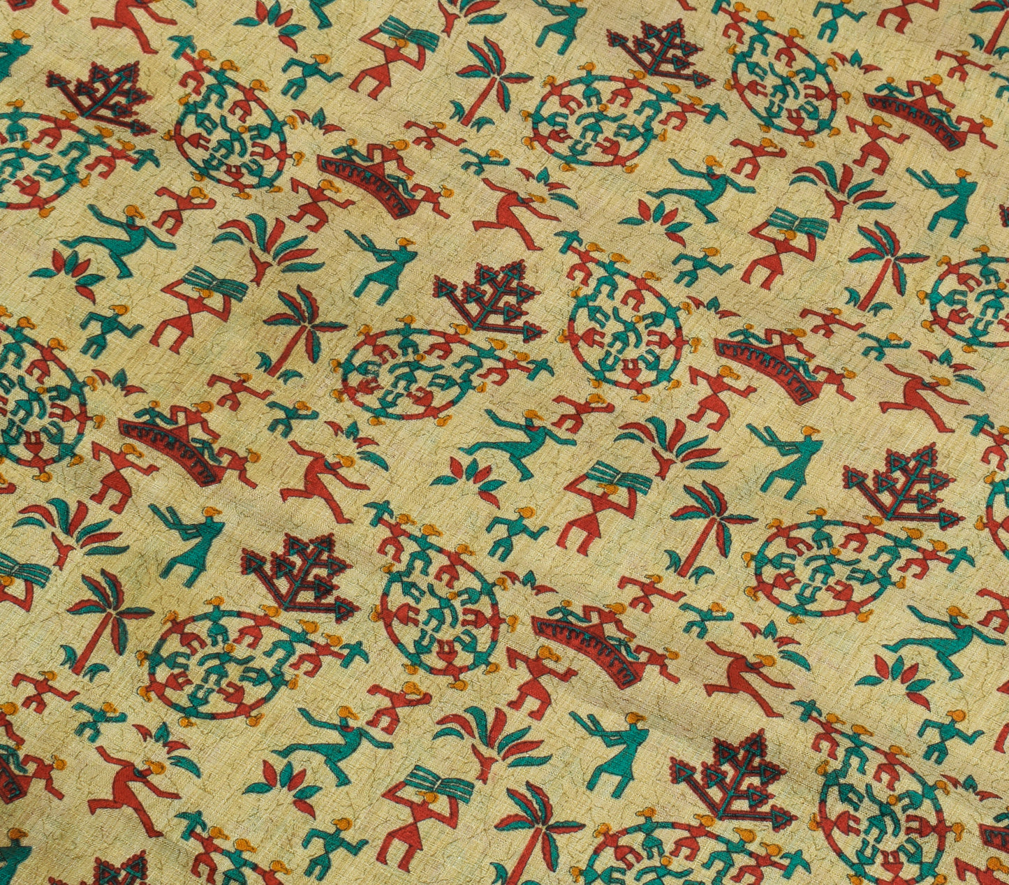 Sushila Vintage Light Brown Saree Blend Silk Printed Soft Craft 5 Yard Fabric