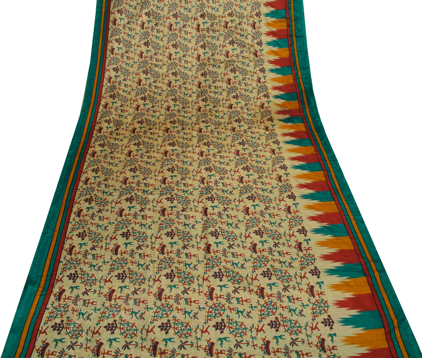 Sushila Vintage Light Brown Saree Blend Silk Printed Soft Craft 5 Yard Fabric