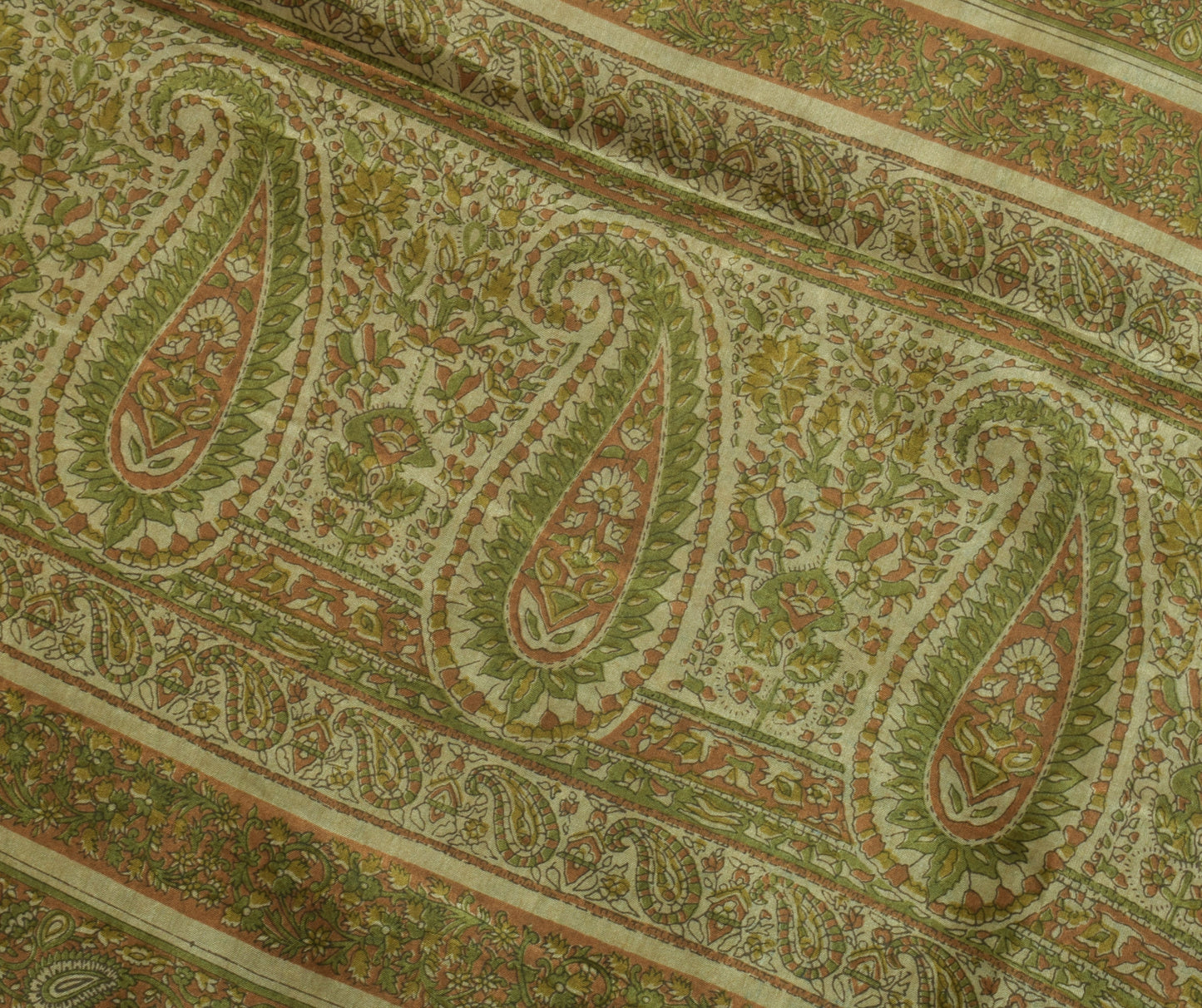 Sushila Vintage Cream Saree Blend Silk Printed Floral Soft Craft 5 Yard Fabric