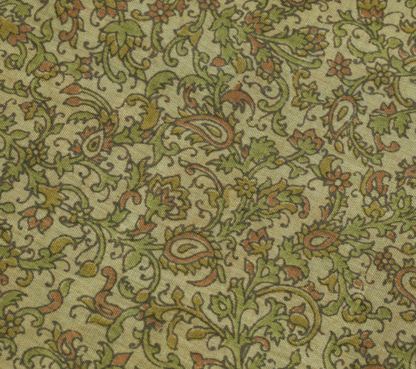 Sushila Vintage Cream Saree Blend Silk Printed Floral Soft Craft 5 Yard Fabric