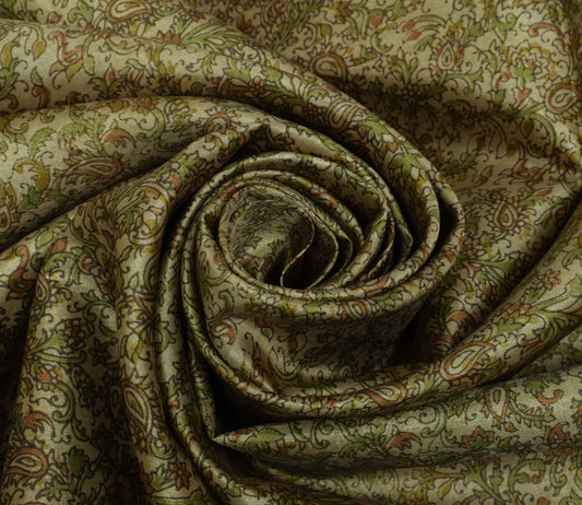 Sushila Vintage Cream Saree Blend Silk Printed Floral Soft Craft 5 Yard Fabric