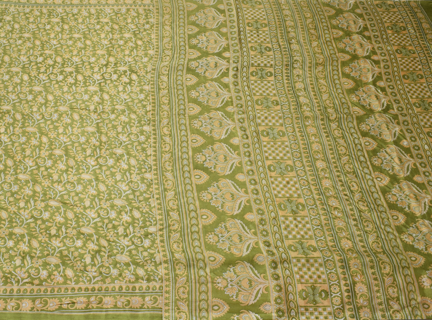 Sushila Vintage Green Saree Blend Silk Printed Floral Soft Craft 5 Yard Fabric
