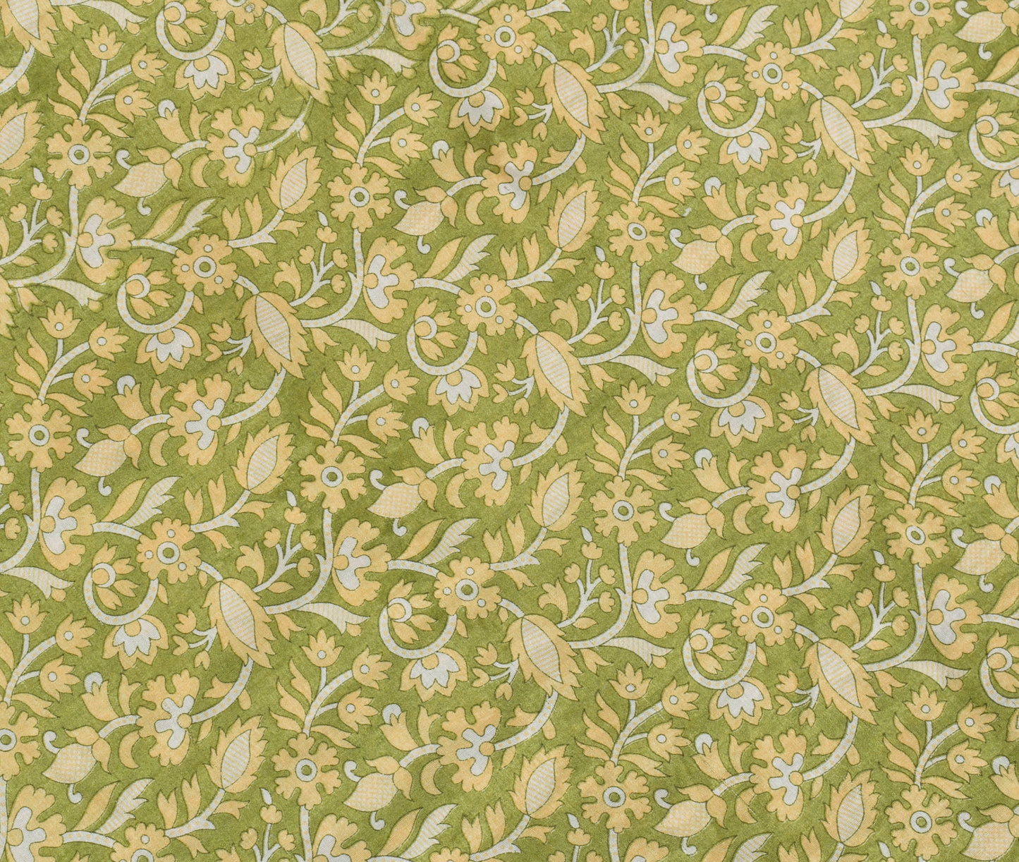 Sushila Vintage Green Saree Blend Silk Printed Floral Soft Craft 5 Yard Fabric