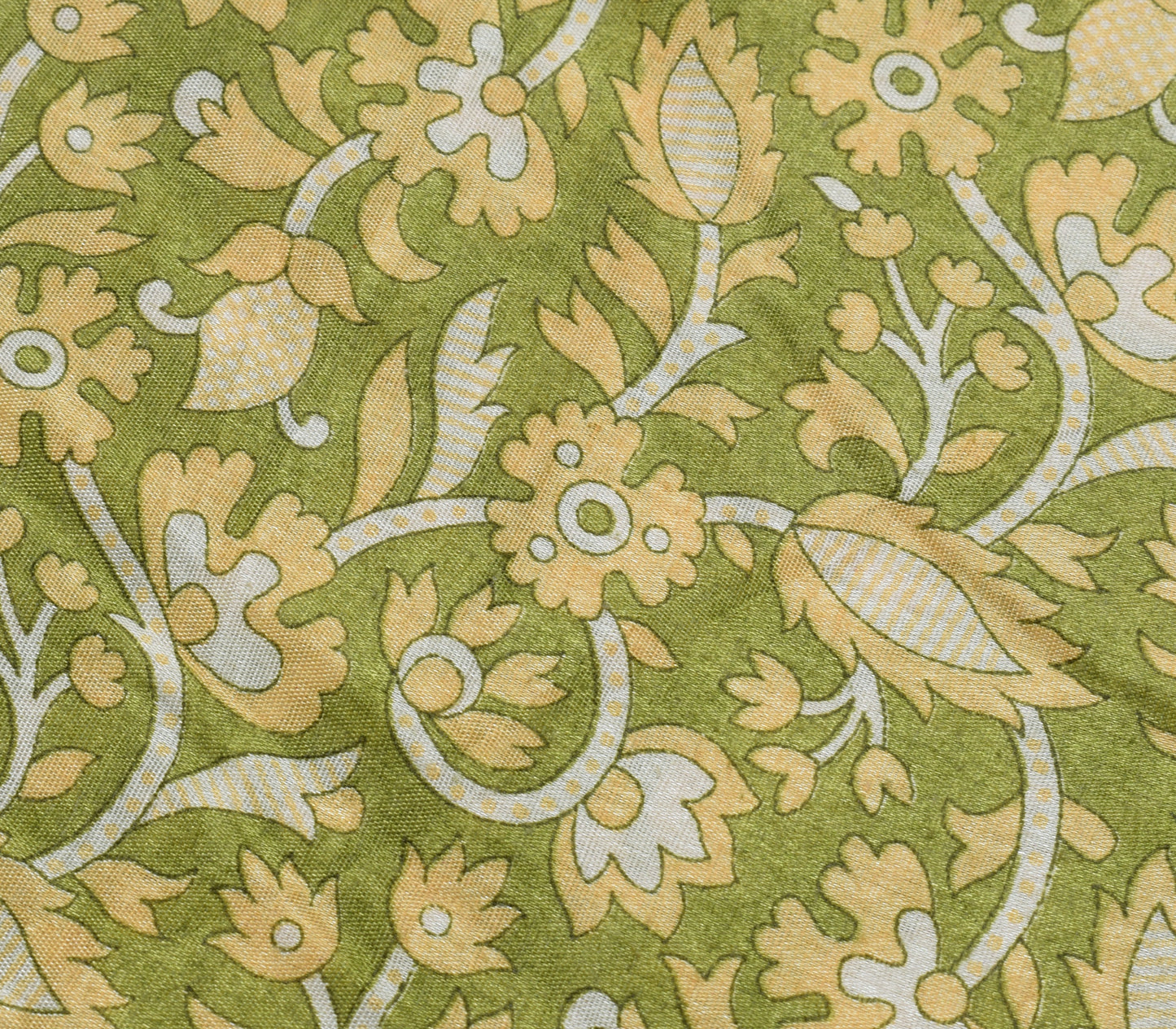 Sushila Vintage Green Saree Blend Silk Printed Floral Soft Craft 5 Yard Fabric