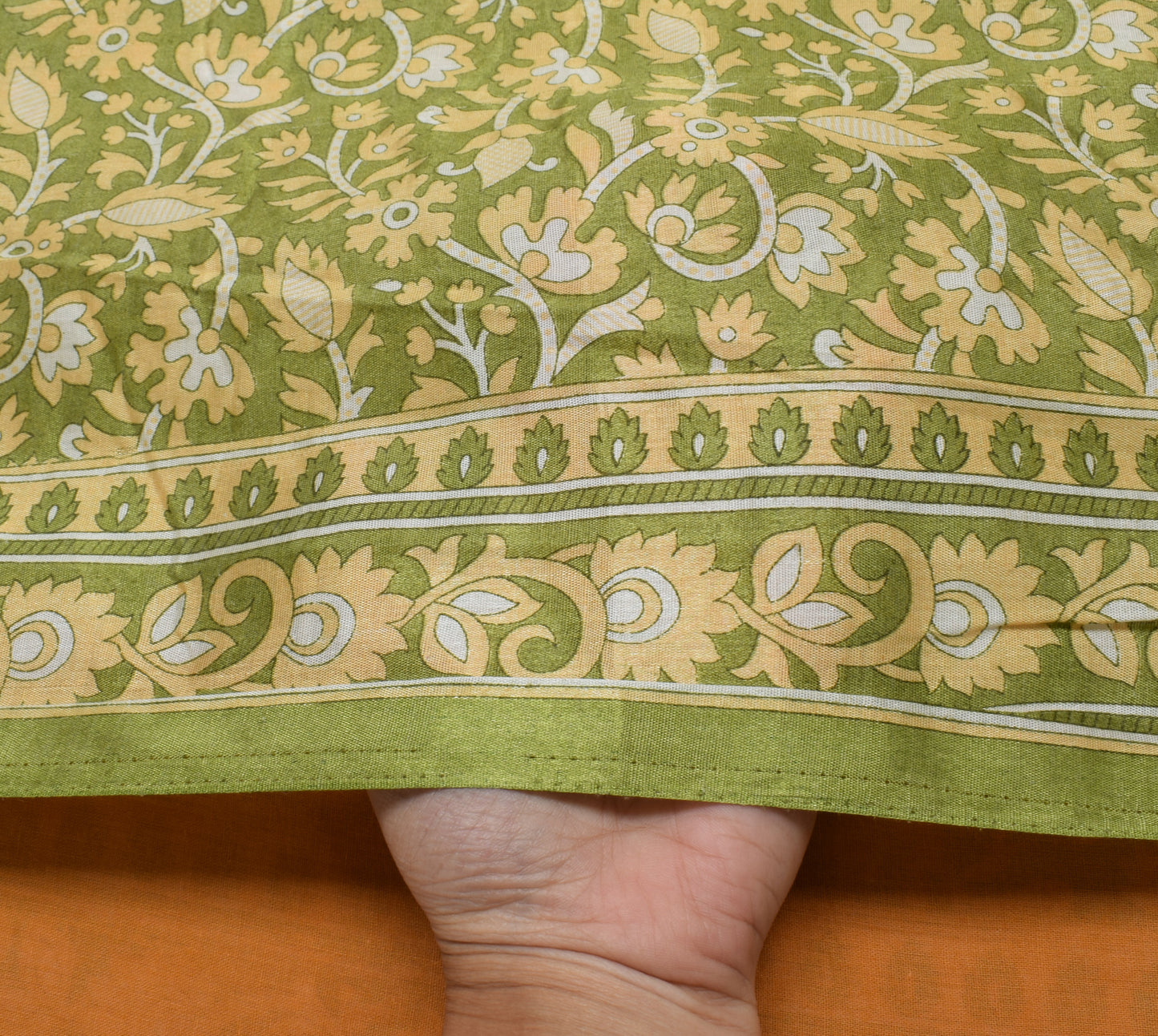 Sushila Vintage Green Saree Blend Silk Printed Floral Soft Craft 5 Yard Fabric