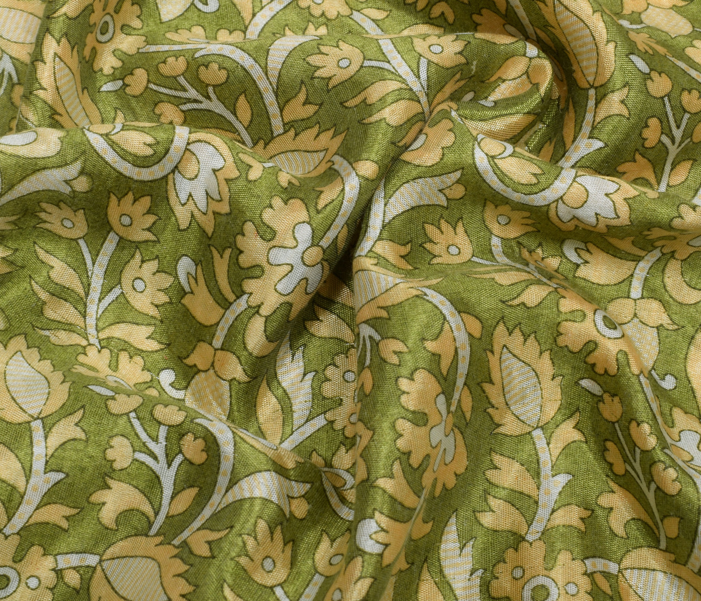 Sushila Vintage Green Saree Blend Silk Printed Floral Soft Craft 5 Yard Fabric