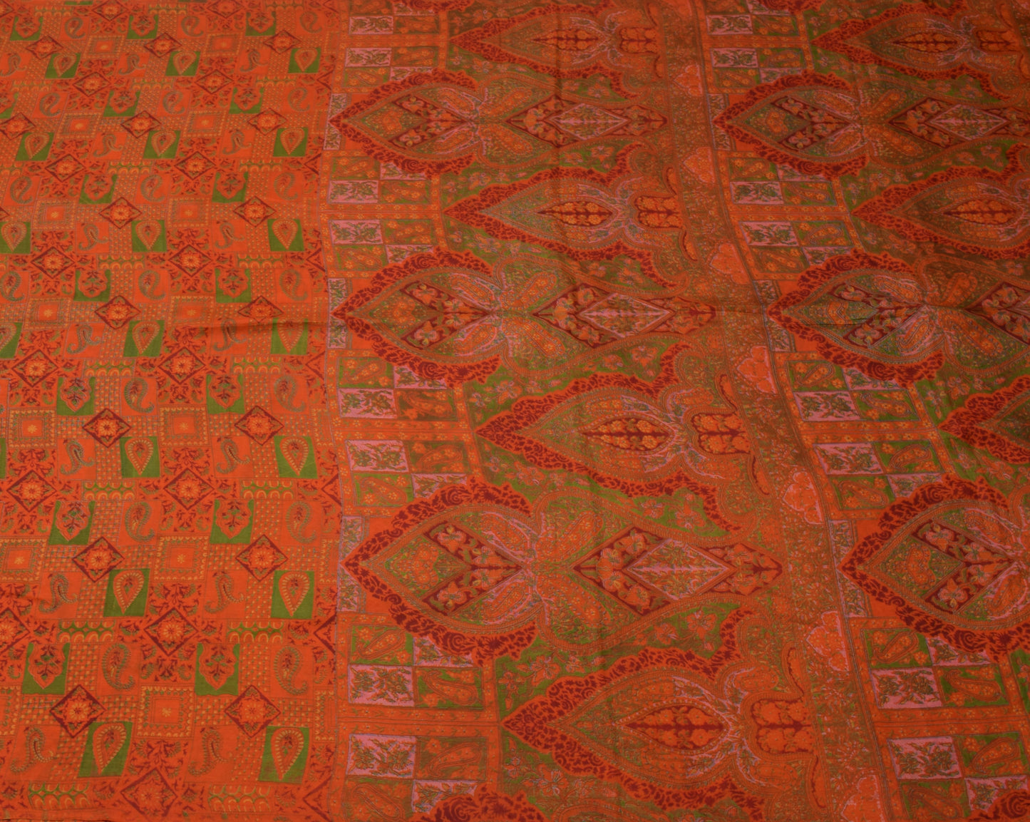 Sushila Vintage Orange Saree 100% Pure Silk Printed Floral Soft Craft Fabric