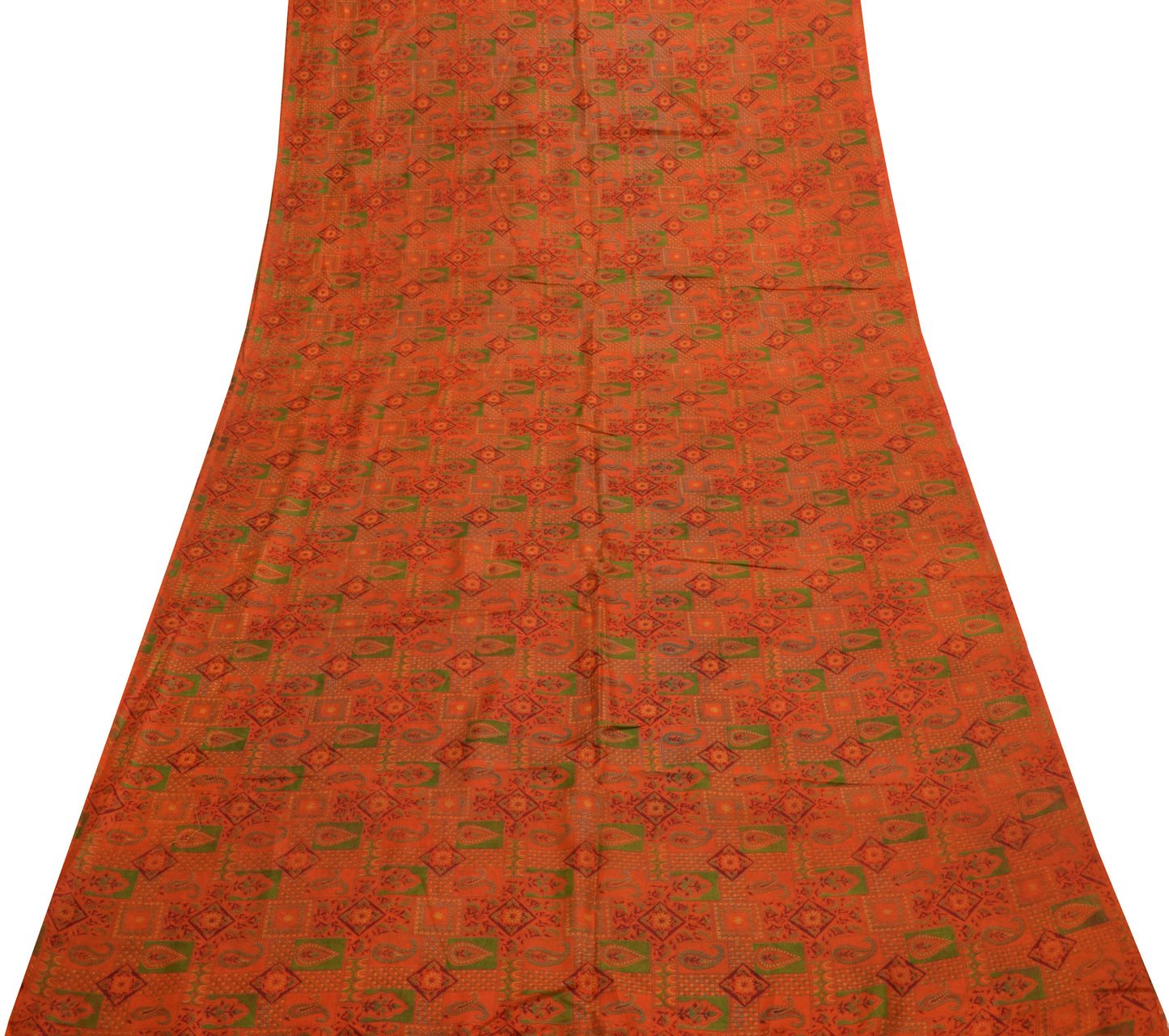 Sushila Vintage Orange Saree 100% Pure Silk Printed Floral Soft Craft Fabric