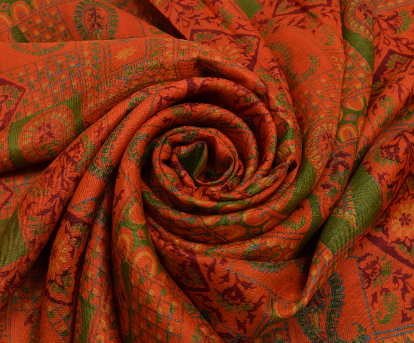 Sushila Vintage Orange Saree 100% Pure Silk Printed Floral Soft Craft Fabric