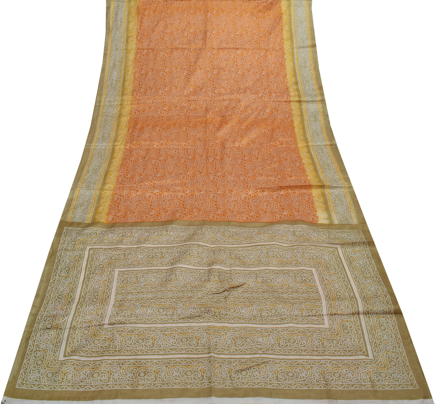 Sushila Vintage Orange Saree Blend Silk Printed 5 Yard Soft Craft Sari Fabric