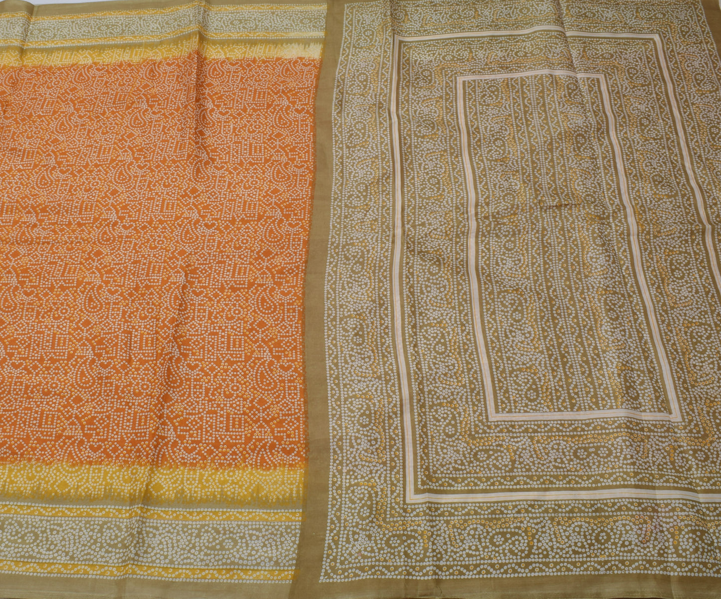 Sushila Vintage Orange Saree Blend Silk Printed 5 Yard Soft Craft Sari Fabric