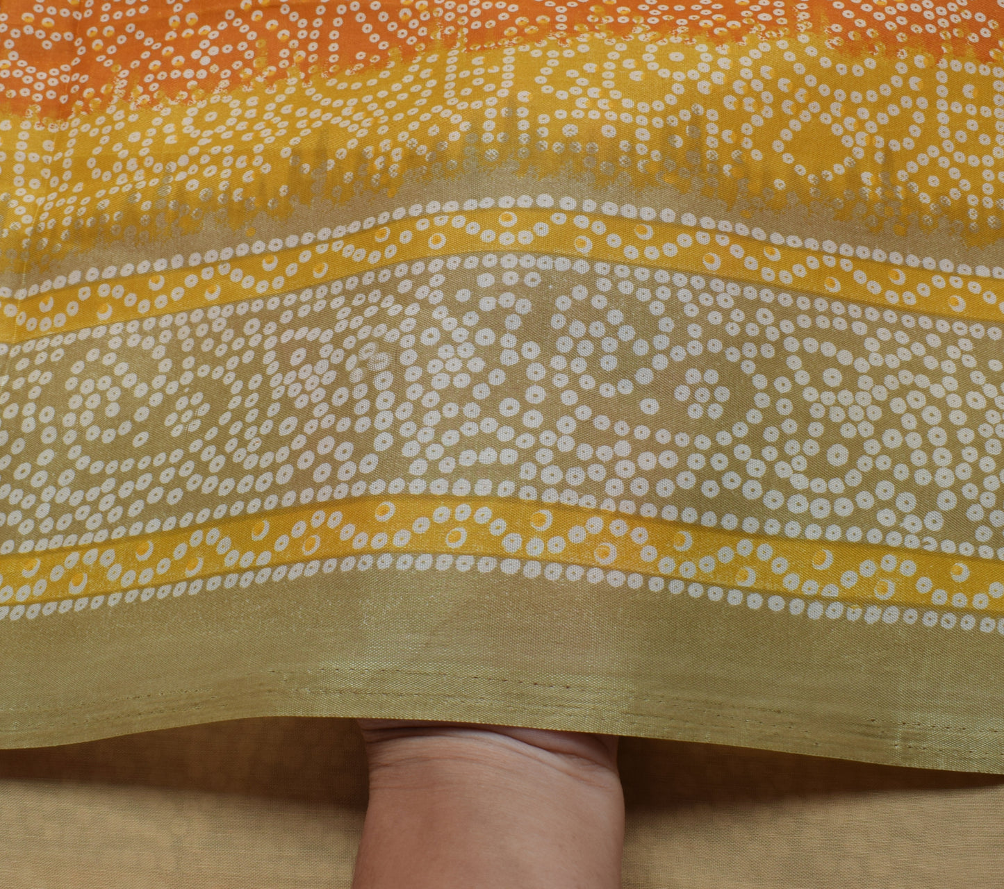 Sushila Vintage Orange Saree Blend Silk Printed 5 Yard Soft Craft Sari Fabric