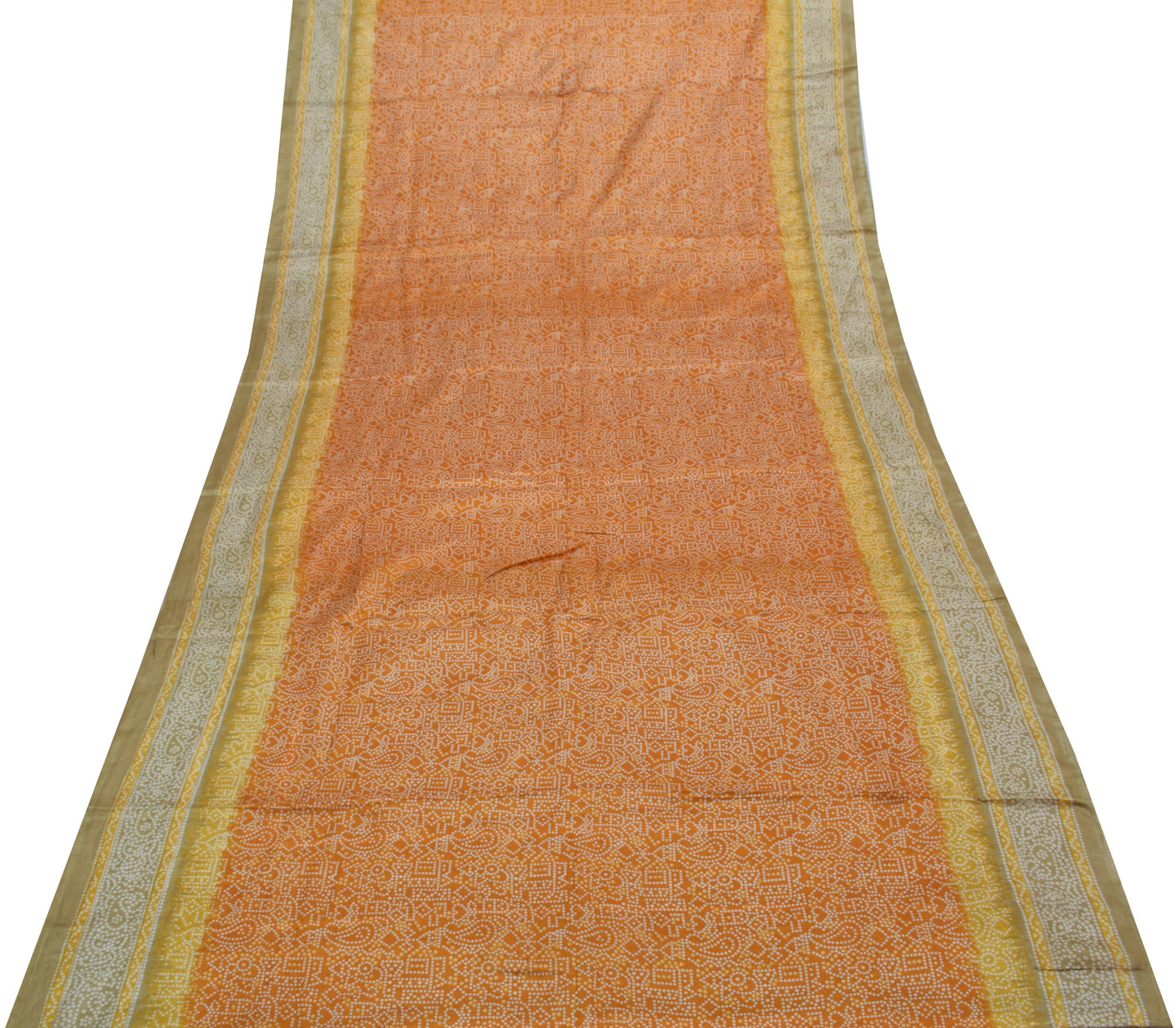Sushila Vintage Orange Saree Blend Silk Printed 5 Yard Soft Craft Sari Fabric