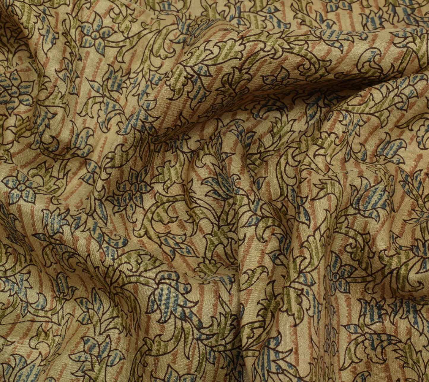 Sushila Vintage Light Brown Saree Pure Silk Printed Floral Soft Craft Fabric
