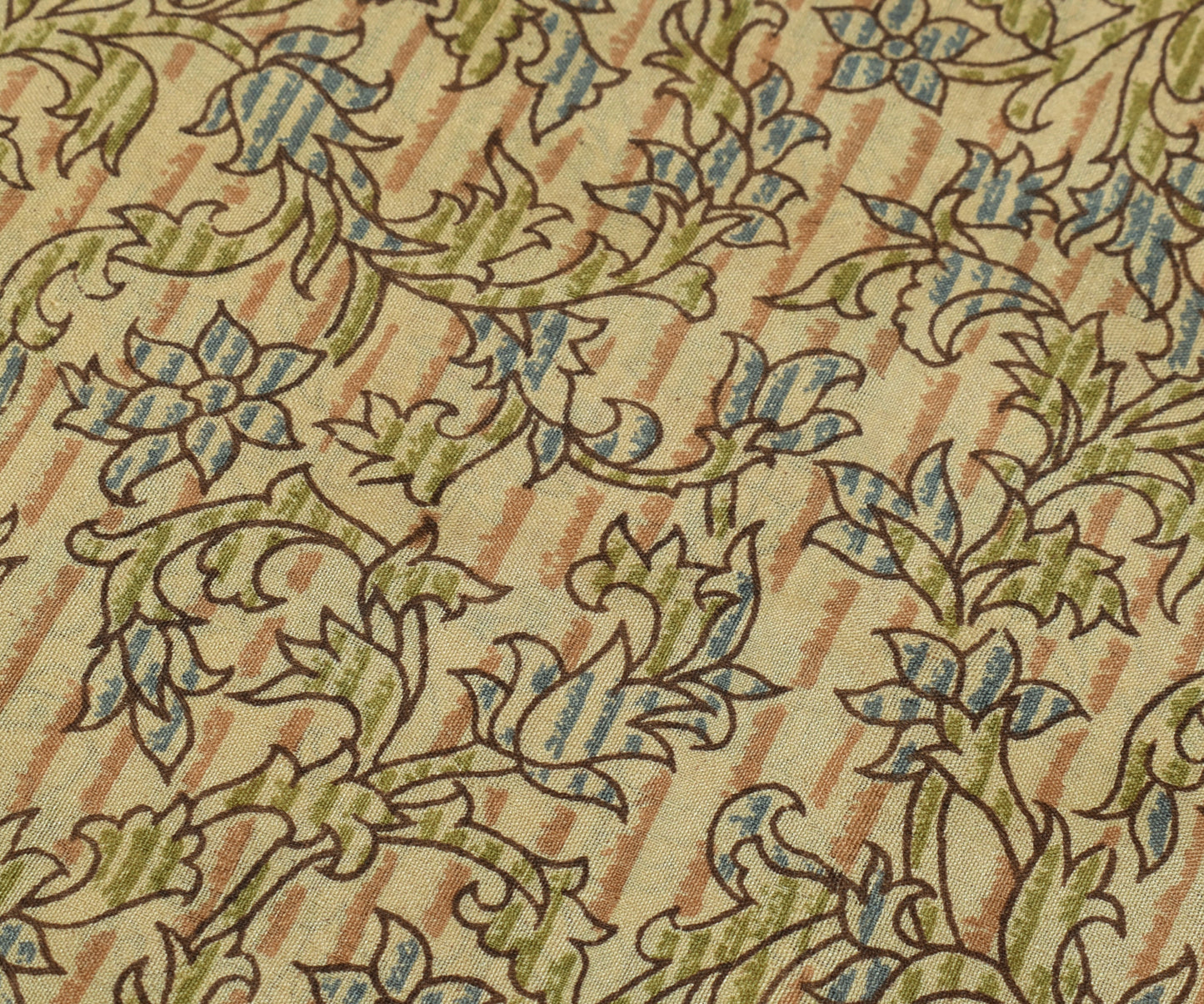 Sushila Vintage Light Brown Saree Pure Silk Printed Floral Soft Craft Fabric