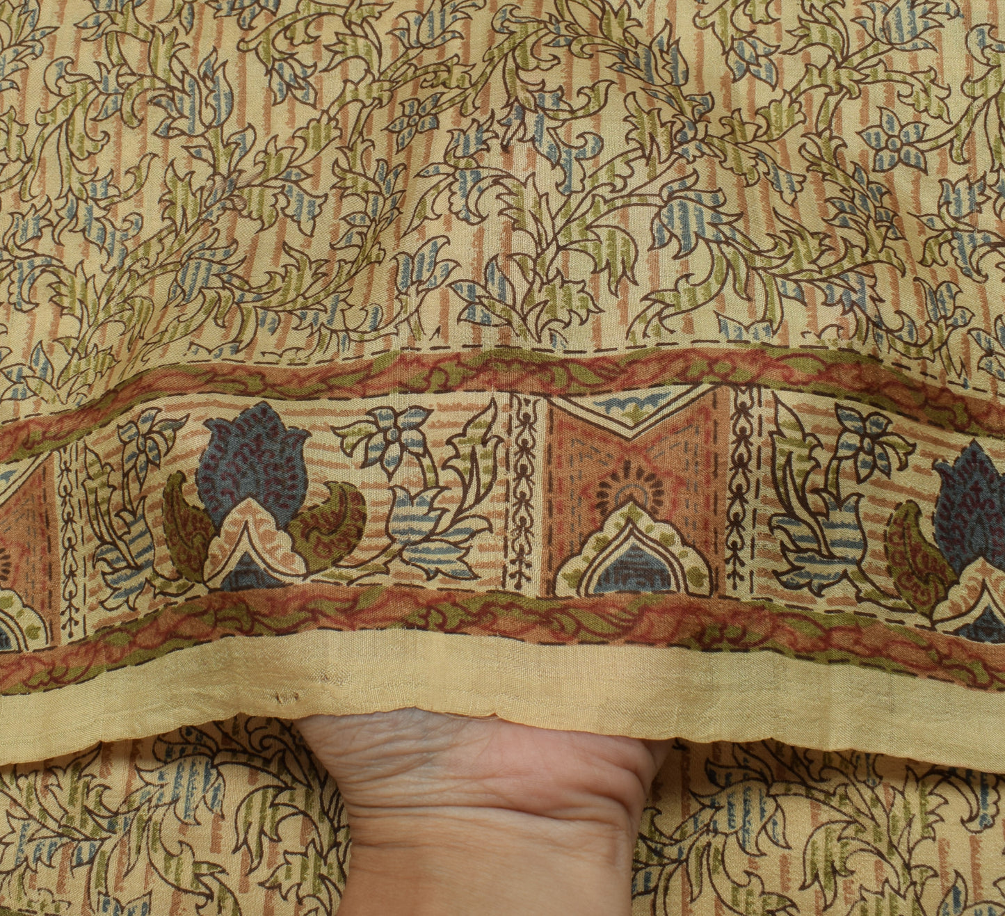 Sushila Vintage Light Brown Saree Pure Silk Printed Floral Soft Craft Fabric