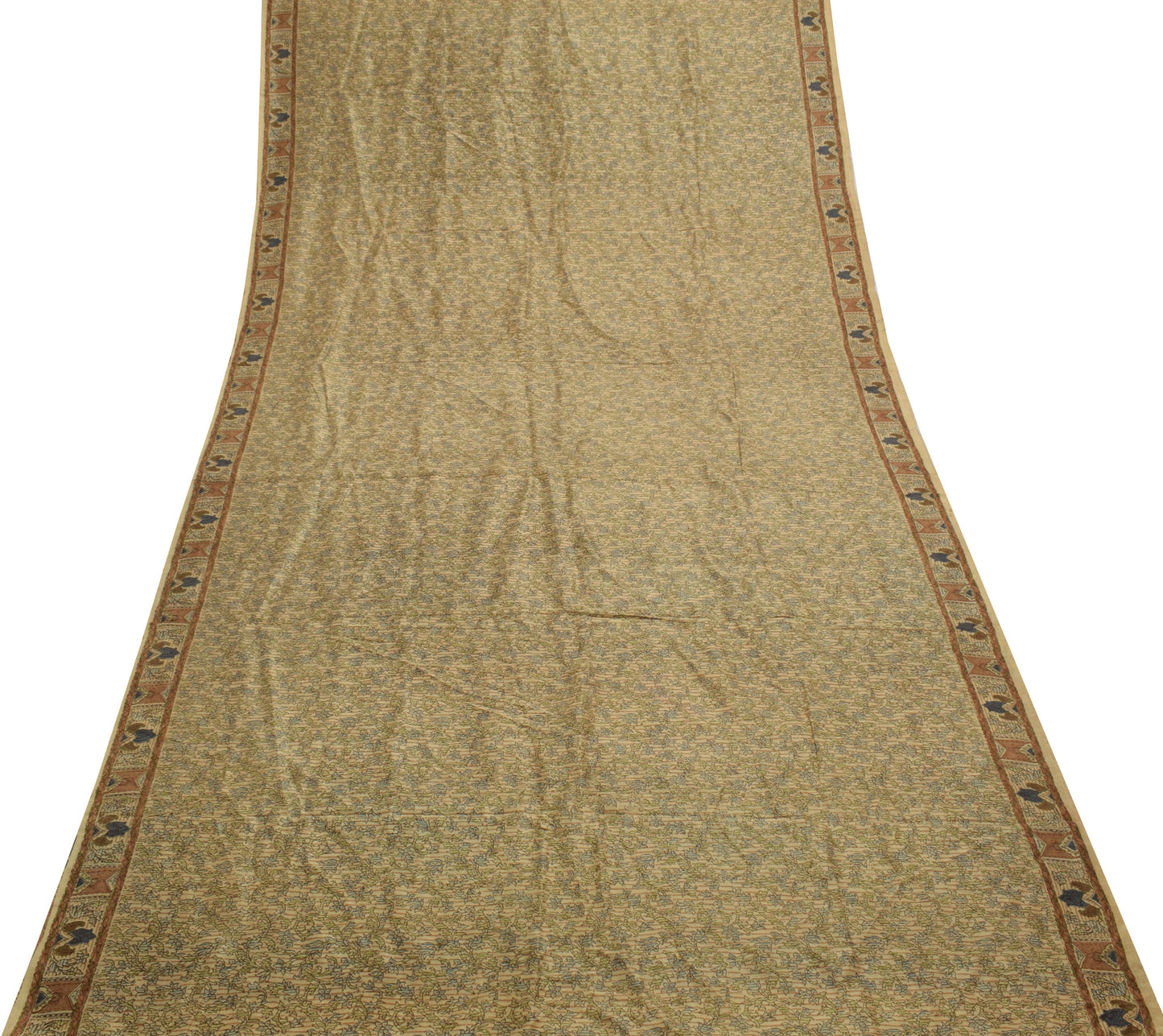 Sushila Vintage Light Brown Saree Pure Silk Printed Floral Soft Craft Fabric