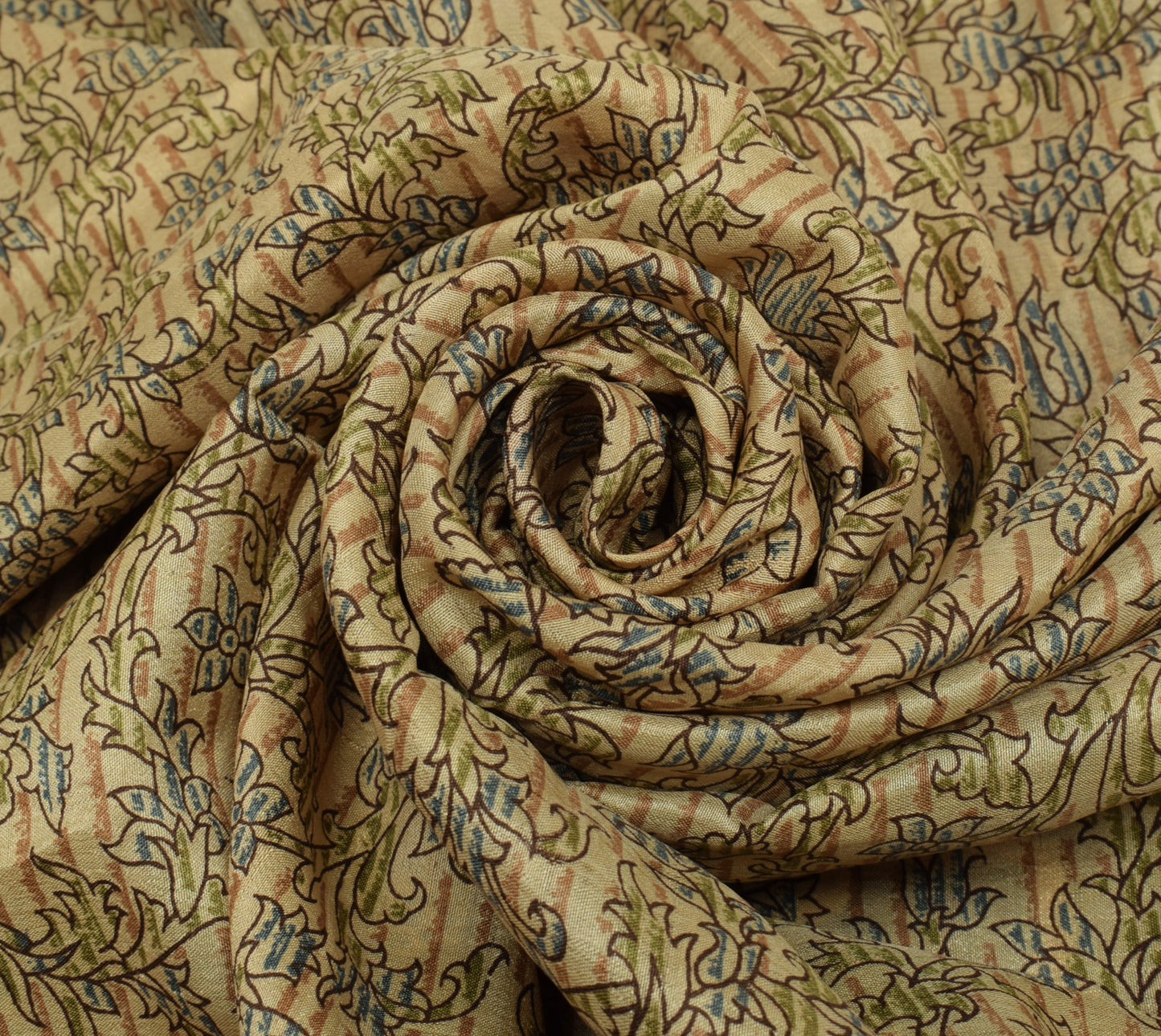 Sushila Vintage Light Brown Saree Pure Silk Printed Floral Soft Craft Fabric