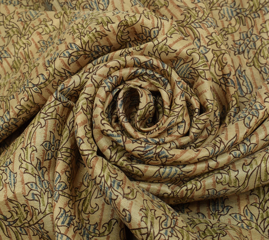 Sushila Vintage Light Brown Saree Pure Silk Printed Floral Soft Craft Fabric