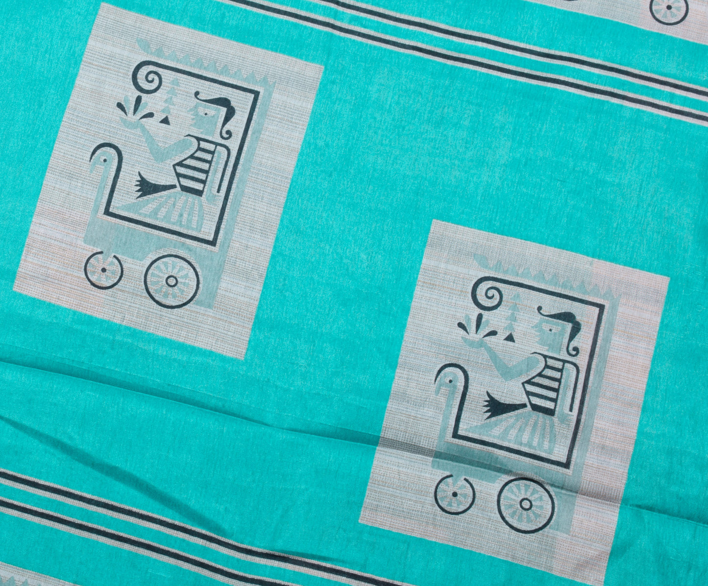 Sushila Vintage Indian Aqua Blue Saree Blend Silk Printed Soft Craft Fabric