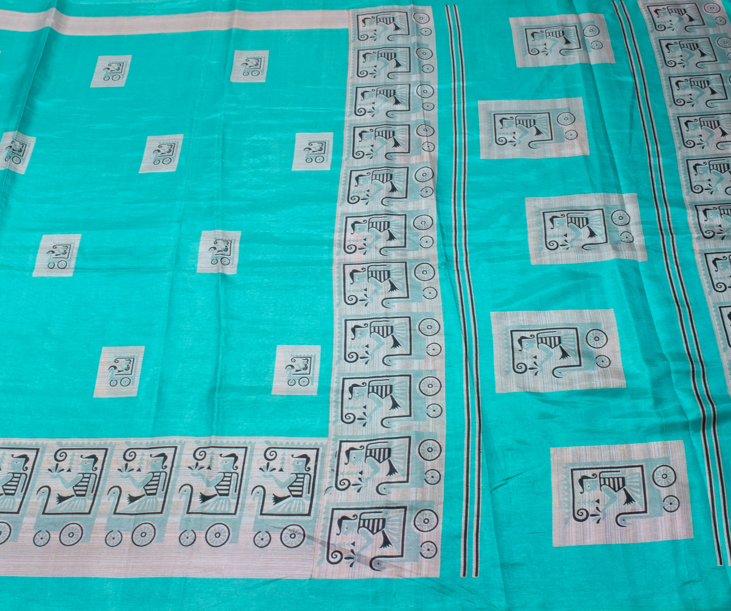 Sushila Vintage Indian Aqua Blue Saree Blend Silk Printed Soft Craft Fabric