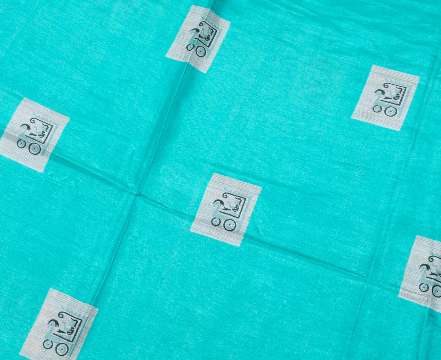 Sushila Vintage Indian Aqua Blue Saree Blend Silk Printed Soft Craft Fabric