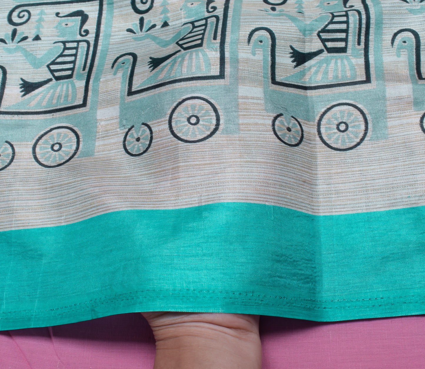 Sushila Vintage Indian Aqua Blue Saree Blend Silk Printed Soft Craft Fabric