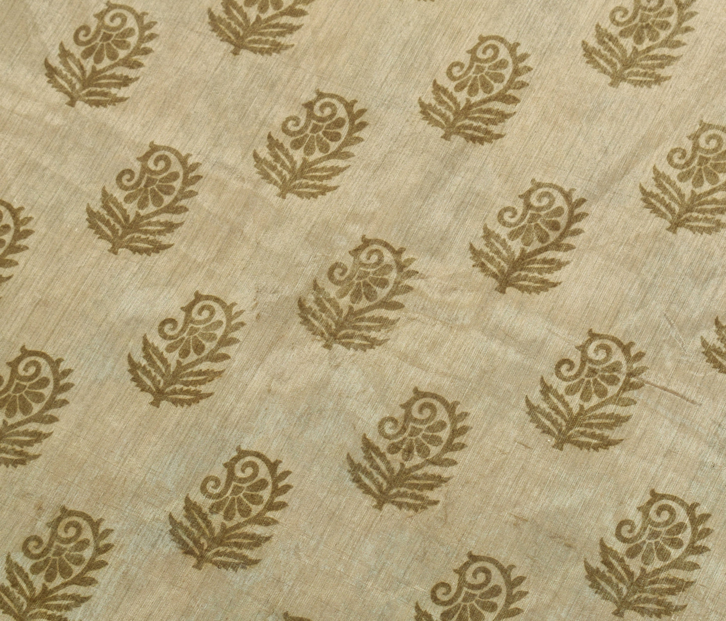 Sushila Vintage Cream Saree Blend Silk Printed Floral Soft Craft 5 YD Fabric