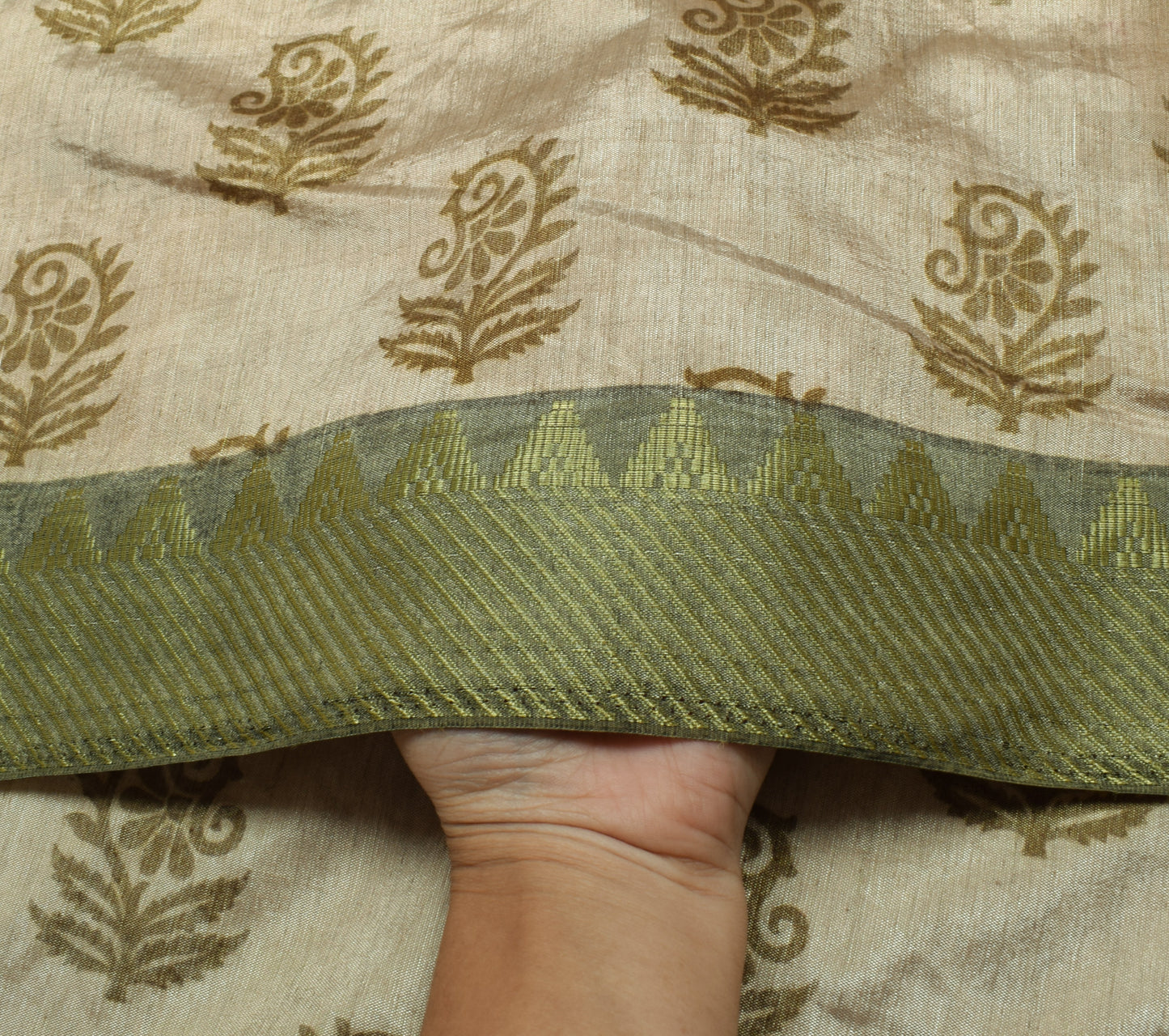 Sushila Vintage Cream Saree Blend Silk Printed Floral Soft Craft 5 YD Fabric
