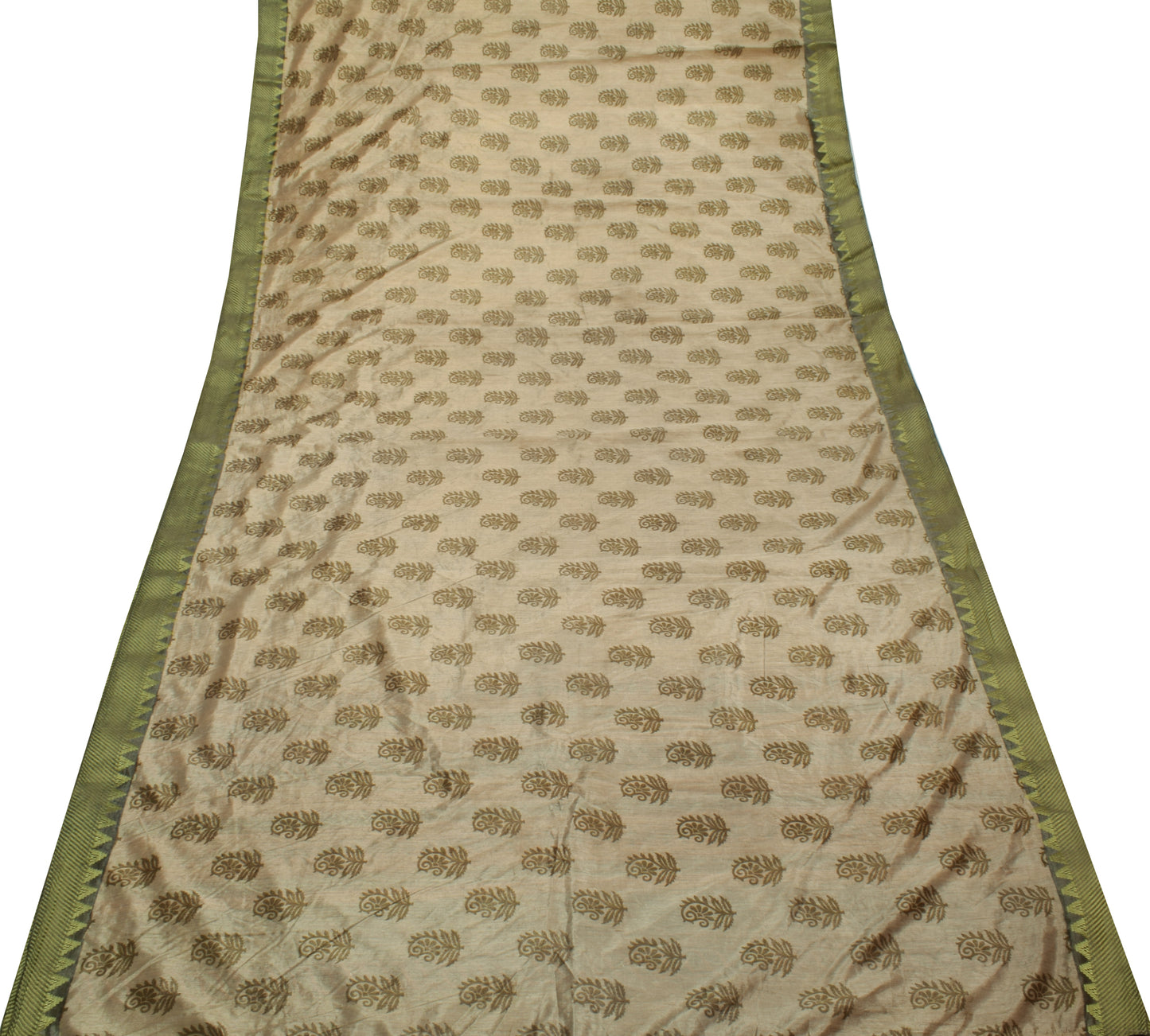 Sushila Vintage Cream Saree Blend Silk Printed Floral Soft Craft 5 YD Fabric