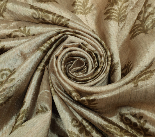 Sushila Vintage Cream Saree Blend Silk Printed Floral Soft Craft 5 YD Fabric